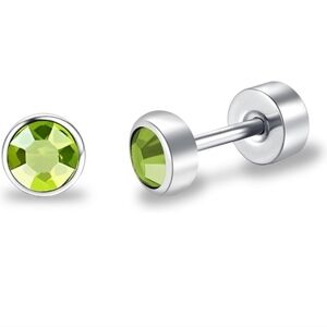 Silver Green Crystal Stud Earrings - Women Jewelry